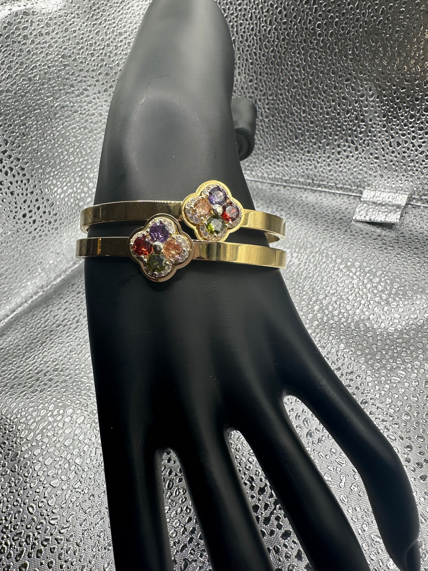 Gold Bracelet Multi Colored Clover