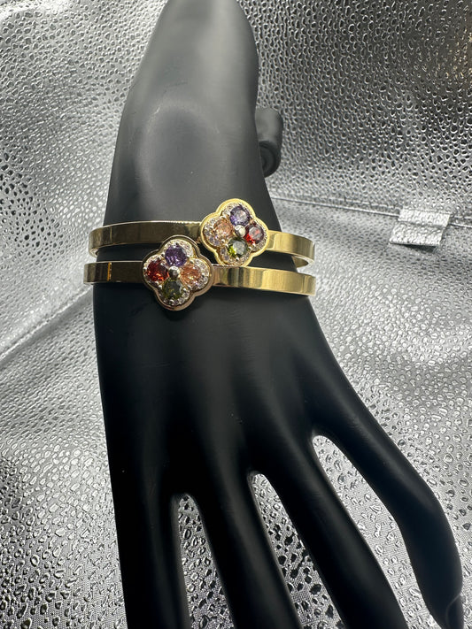 Gold Bracelet Multi Colored Clover