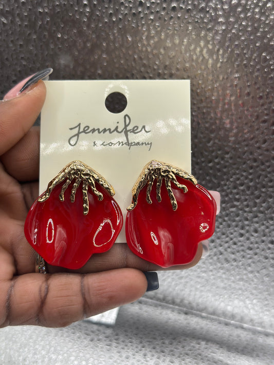 Red Statement Stud Earrings