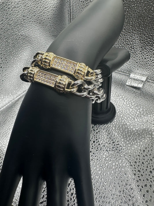 Silver Diamond Studded Chain Bracelet
