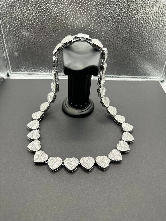 Heart Clustered Tennis Necklace
